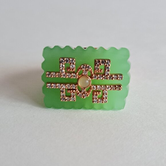 Angelique De Paris Green Resin Rectangular Ring Size 7 - Picture 3 of 16